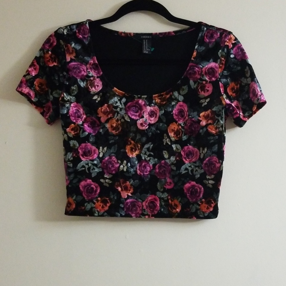 Forever 21 Velvet Rose Crop Top Size M